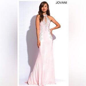 JOVANI PROM DRESS JERSEY HALTER TOP BACKLESS WITH EMBELLISHMENTS THROUGHOUT TOP